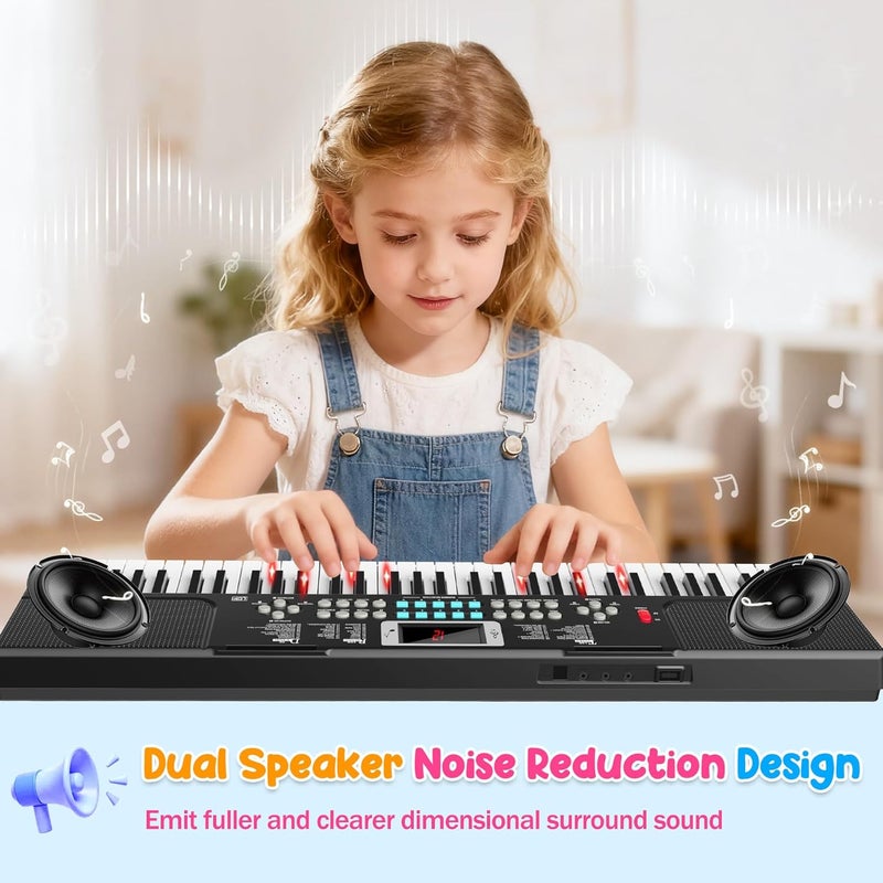 TWFRIC Piano Keyboard, 61 Key Upgrade Kids Pianos Music Toy with Light-up Keys & Pro Teaching Modes, Dual Speaker, 70 Demos,100 Tones, 100 Rhythms Perfect Christmas/Birthday Gift for Kids (Black) - Image 3